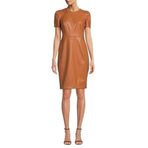 Calvin Klein Caramel Faux Leather Cocktail Dress Excellent Condition Size 2